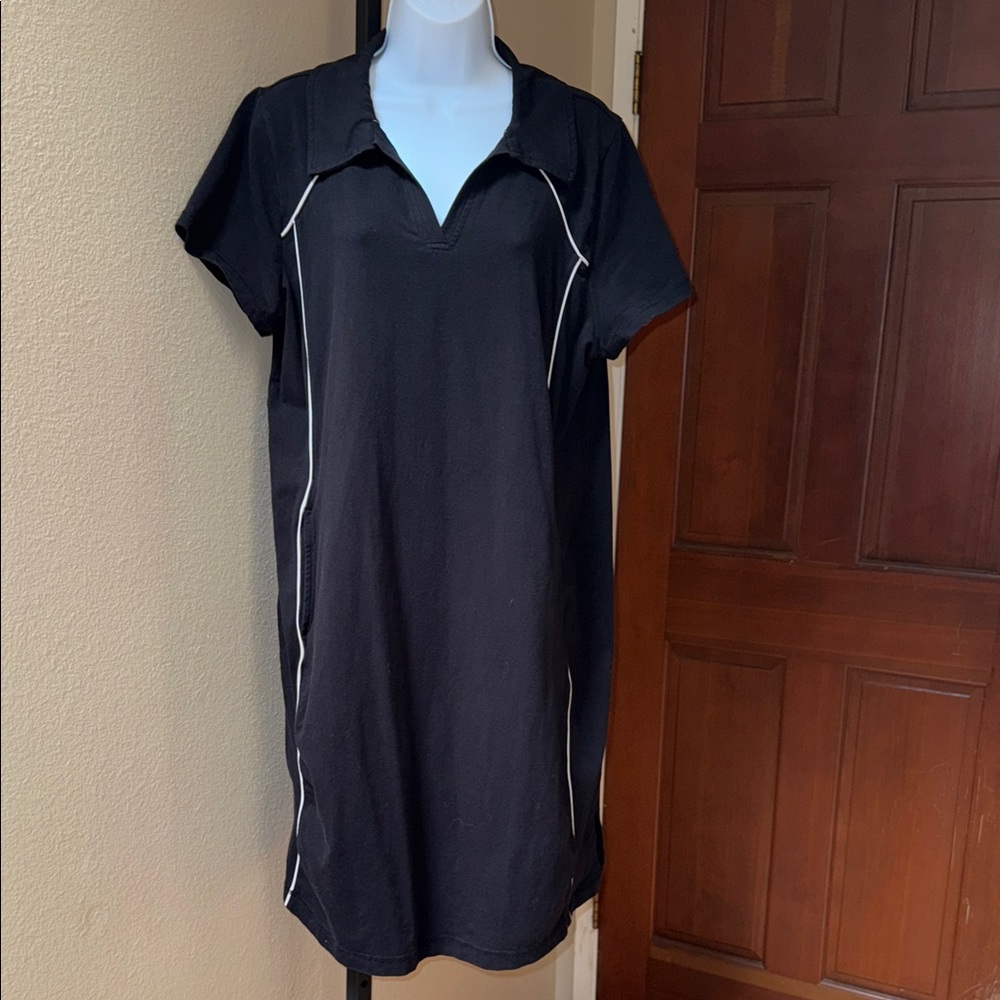 LIVI Active Lane Bryant Short Sleeve Dress Collared V-Neck Black Size 14-16